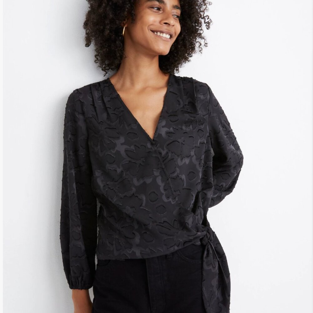 MADEWELL L Floral Jacquard Side-Tie Wrap Top